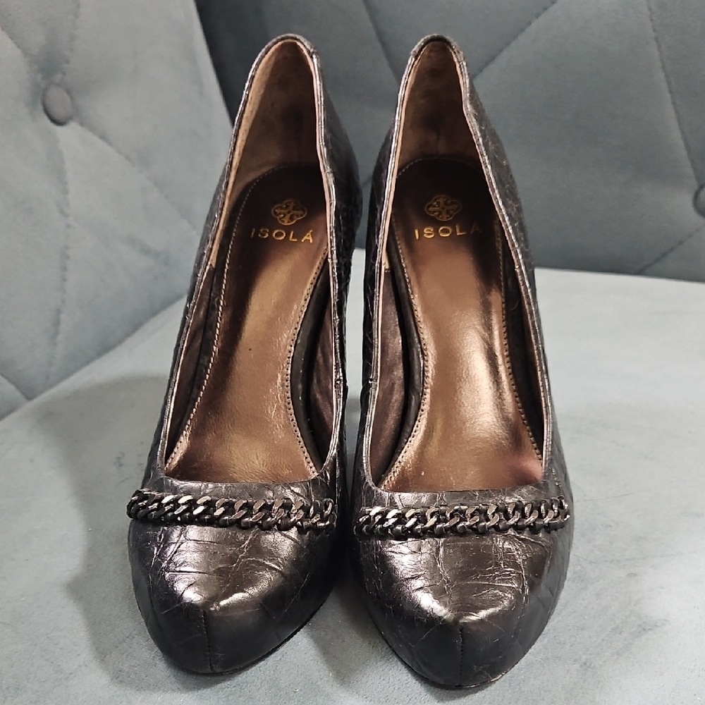 Isola Metallic Black Heels